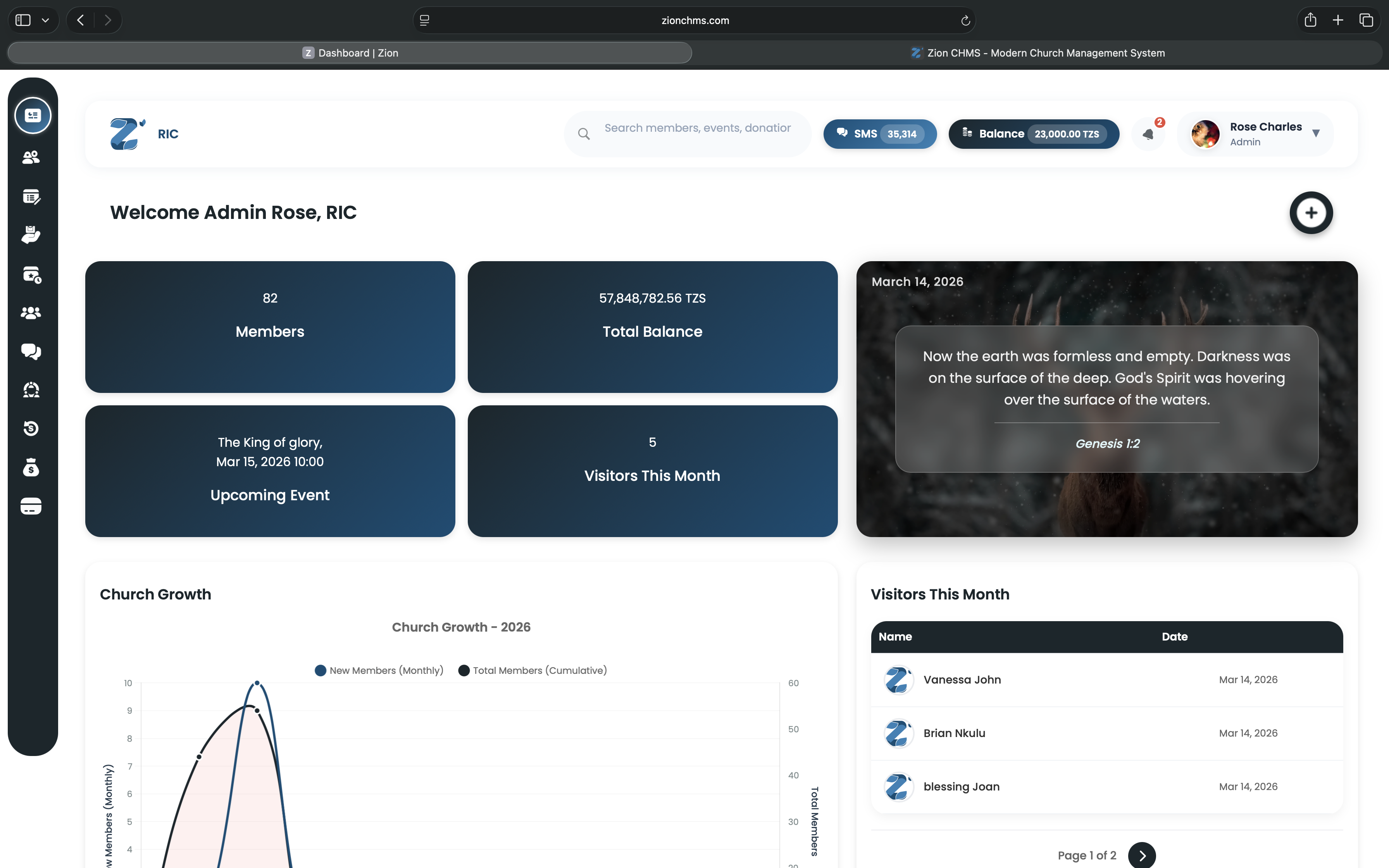 Zion CHMS Dashboard